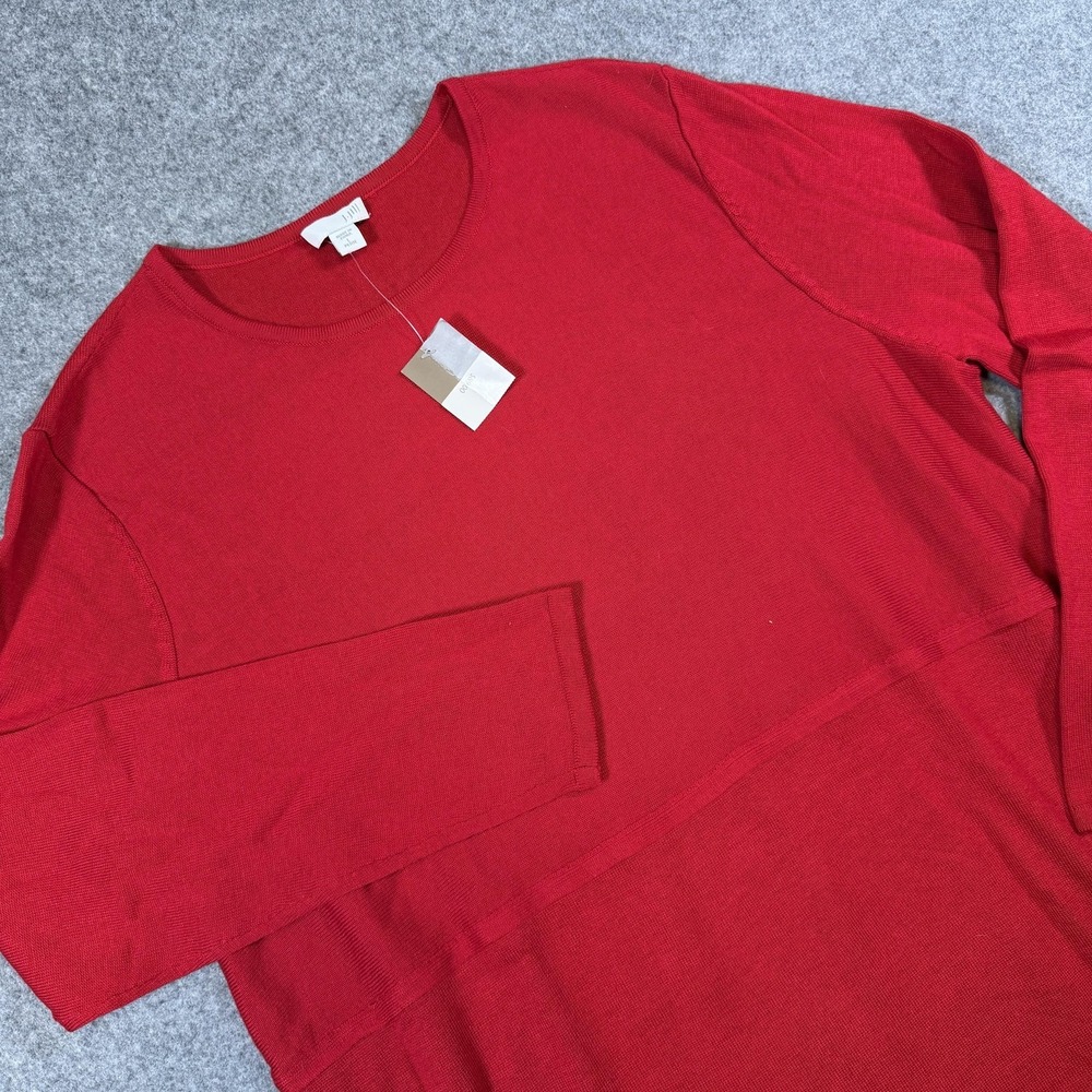 J. Jill Sweater Womens Large Petite Red Rayon Wool Knit Tunic Top Long Sleeve